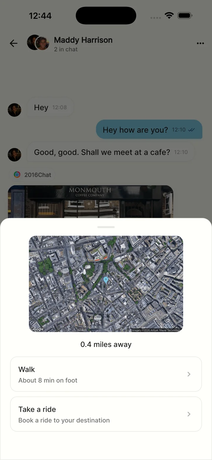 A café shared in a chat, with a map