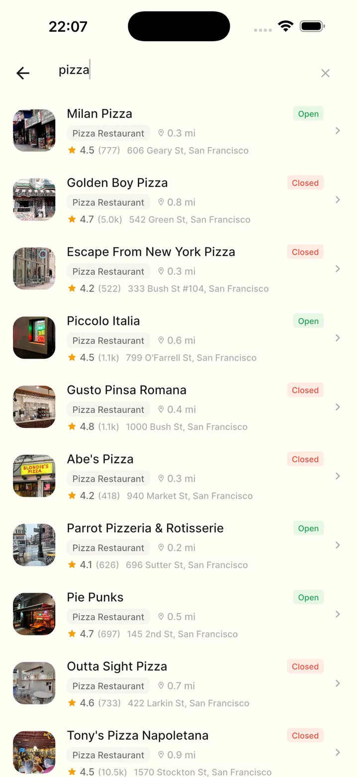 Search results for pizza nearby