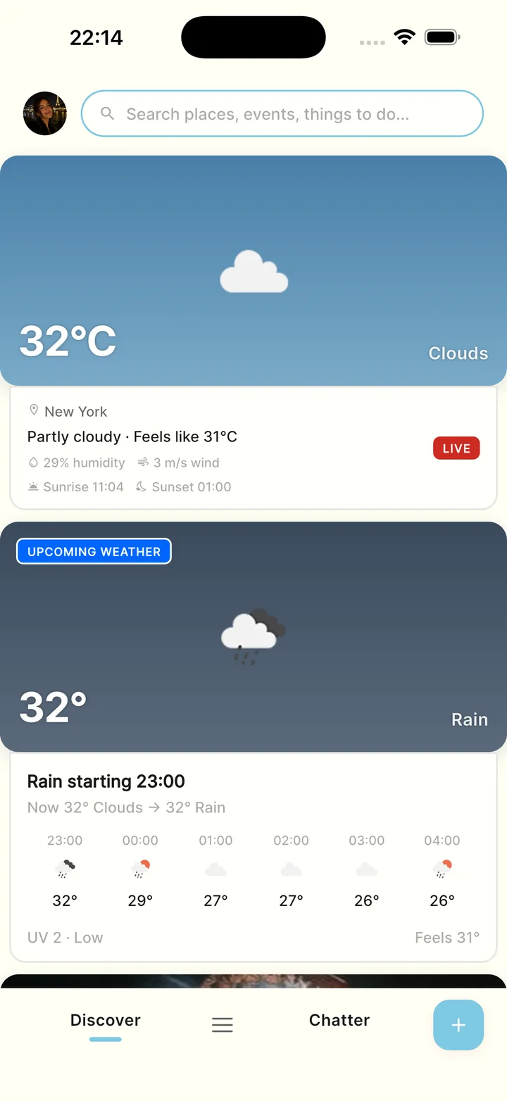 Weather cards in the Discover feed